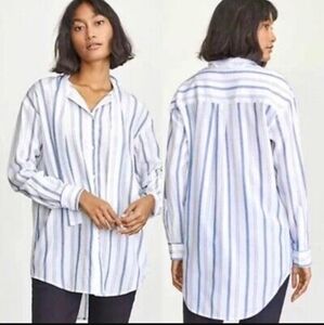 Elizabeth and James Striped Tie Neck Tunic Blouse Size XL